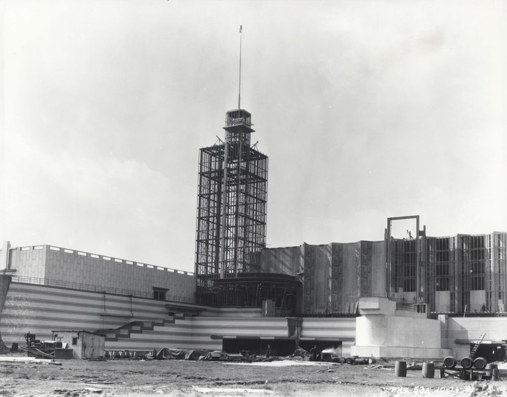 Exterior view of the Hall of Science under construction