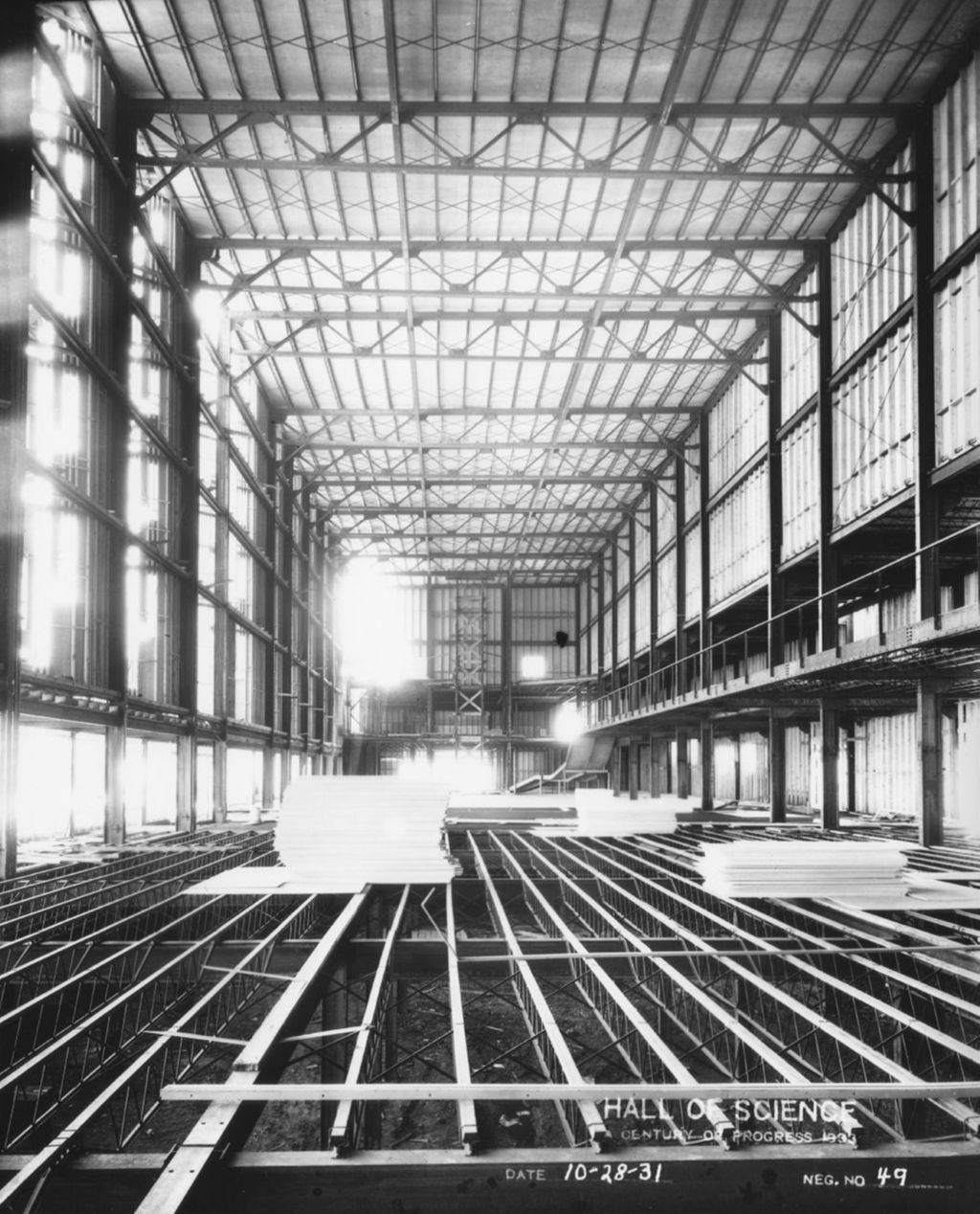 Miniature of Interior view of the Hall of Science under construction in preparation for A Century of Progress.