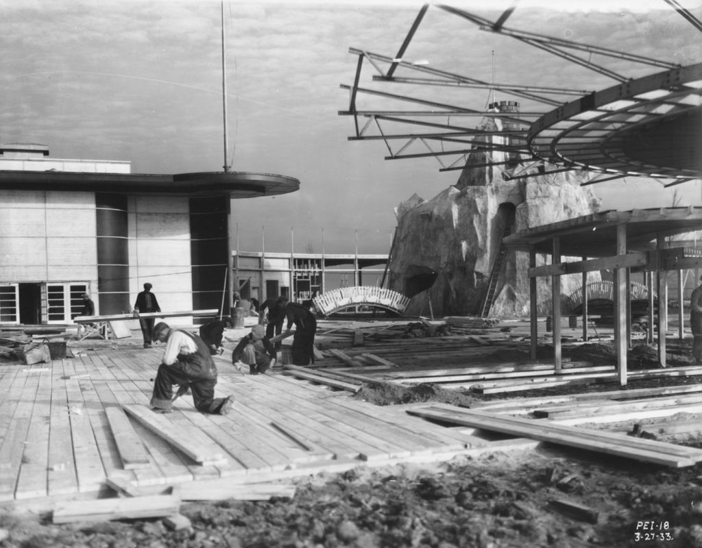 Miniature of View of the Enchanted Island exhibit under construction in preparation for the Chicago World's Fair