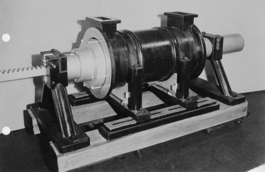 Miniature of Model of boring machine invented by John "Iron-Mad" Wilkinson, an eighteenth-century British industrialist.