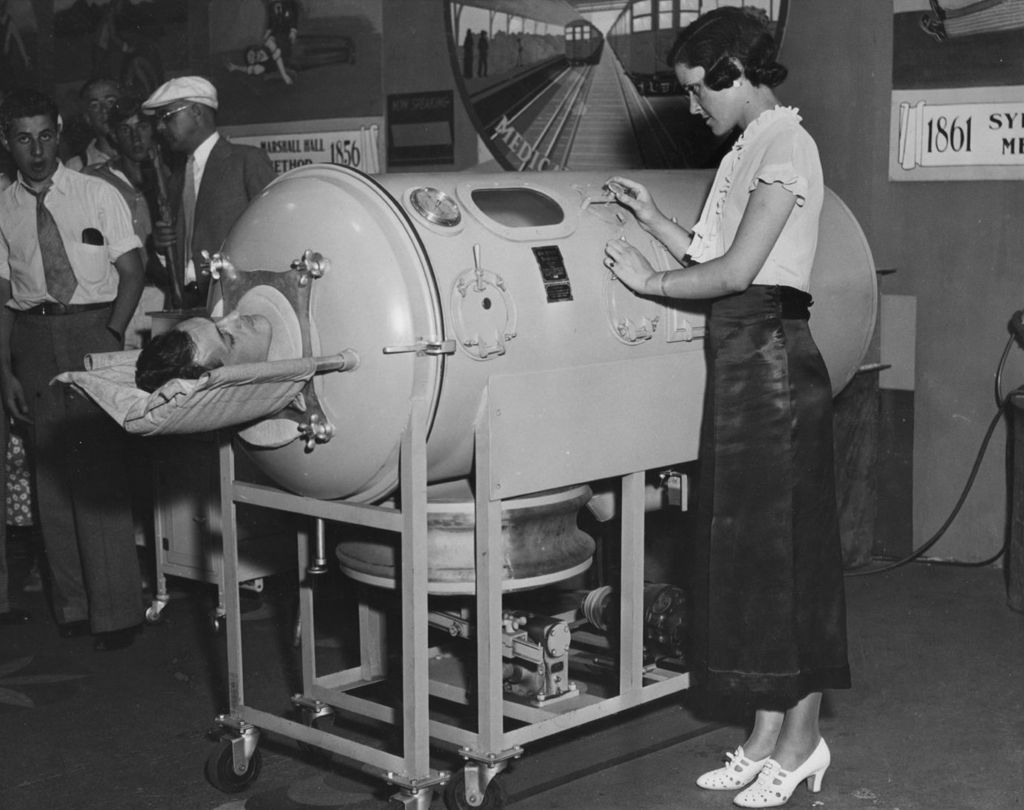 Miniature of Early respirator, known as the Iron Lung