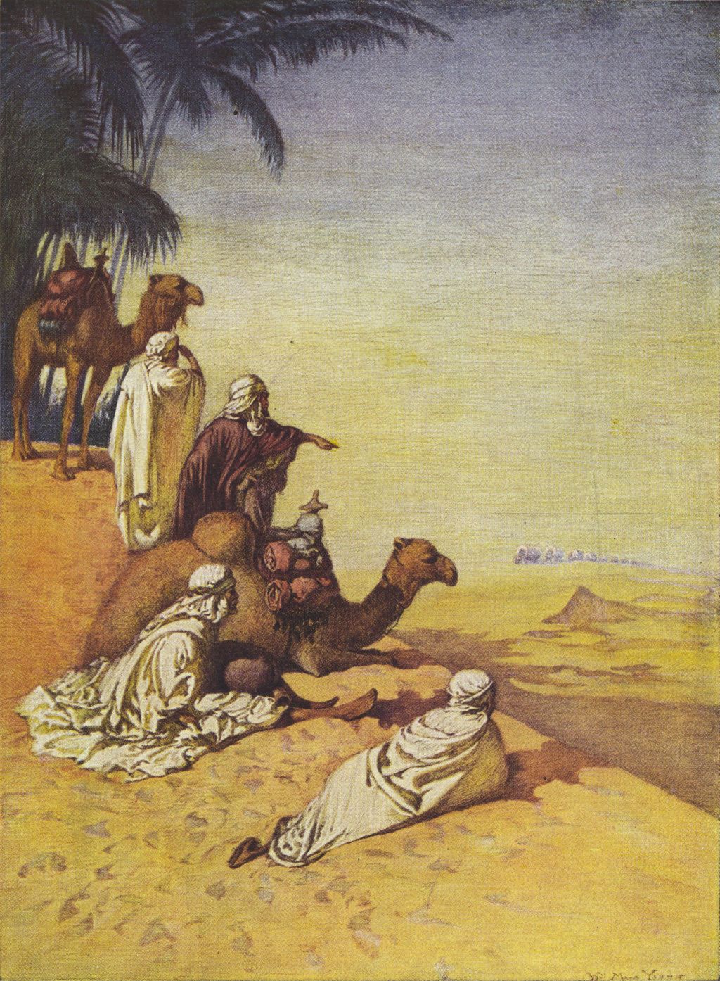 Miniature of Postcard of Bedouins in the desert, probably distributed at A Century of Progress to promote its Tunisian Village exhibit.