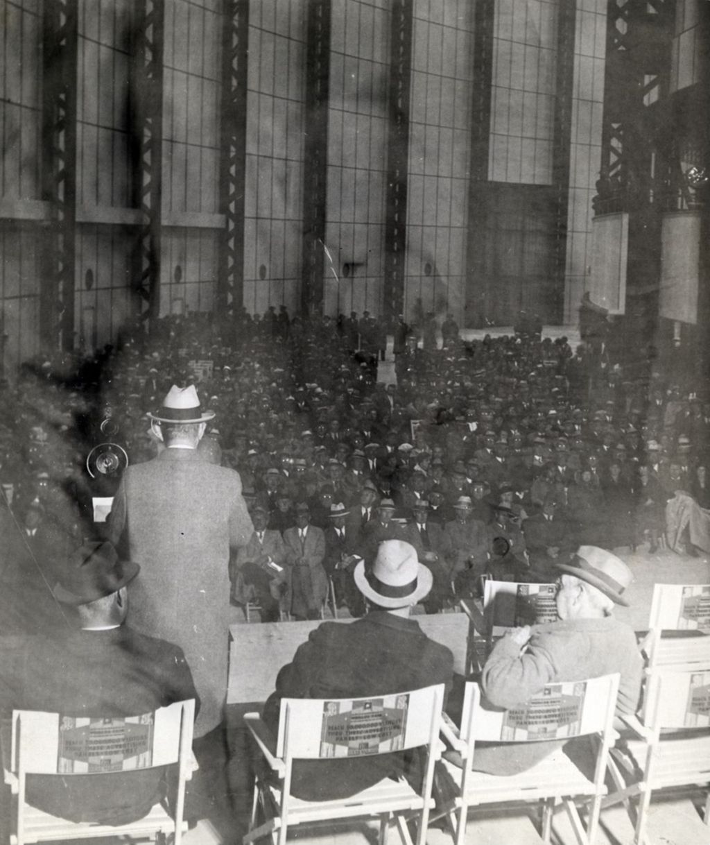 Miniature of Unknown photograph of a speech given before an audience at A Century of Progress International Exposition.