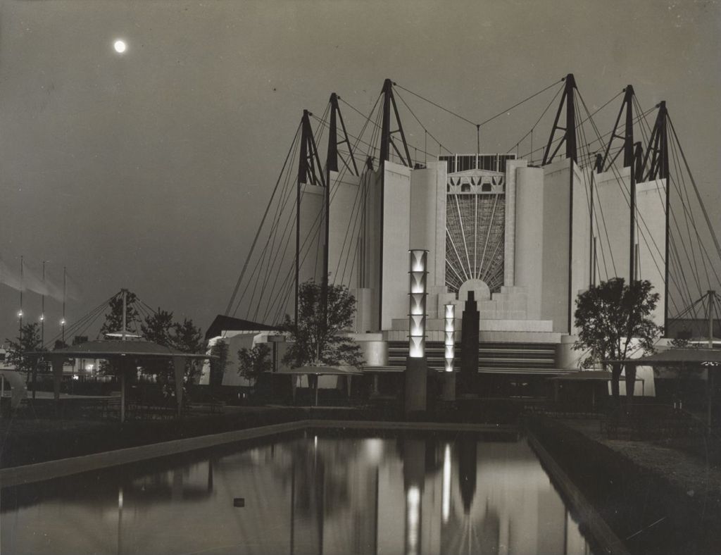 Miniature of The Travel and Transport building at night.