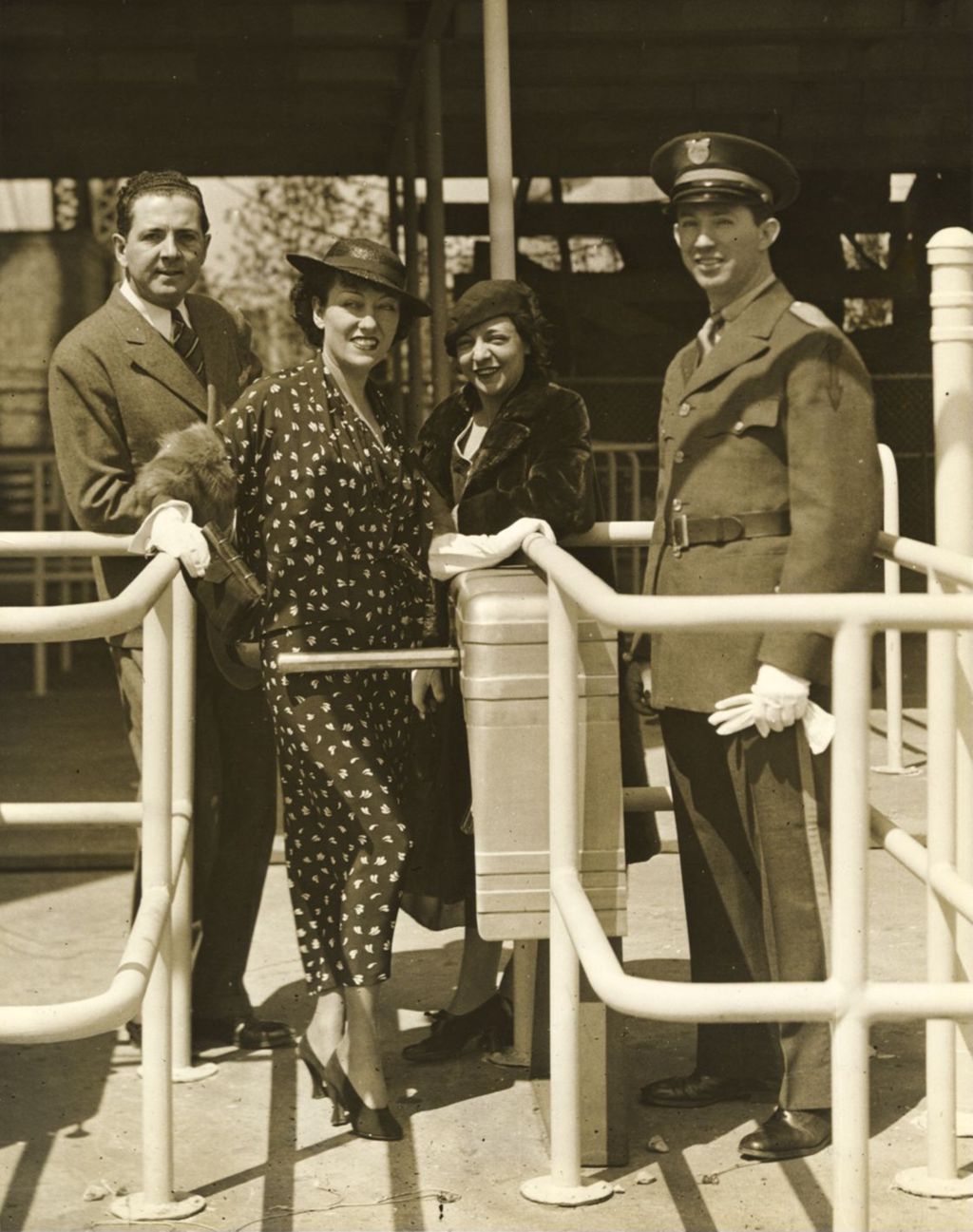 Gloria Swanson and others after previewing the Fair from the top of the west Skyride tower