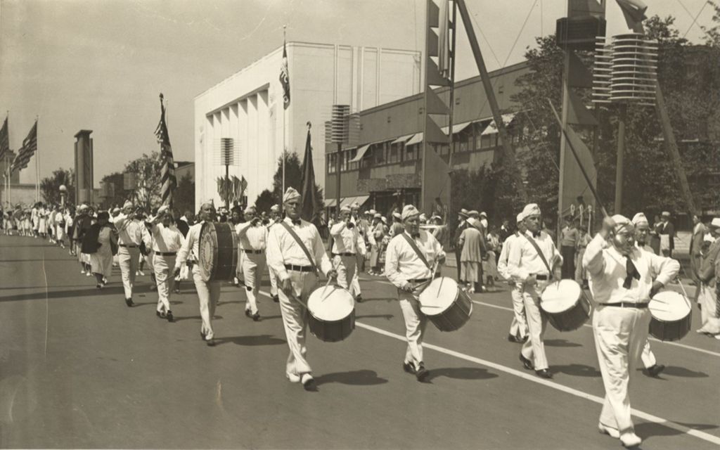 Drum and bugle corps of the Calumet City American Legion leadparade of the parishioners of St. Andrew's Roman Catholic church