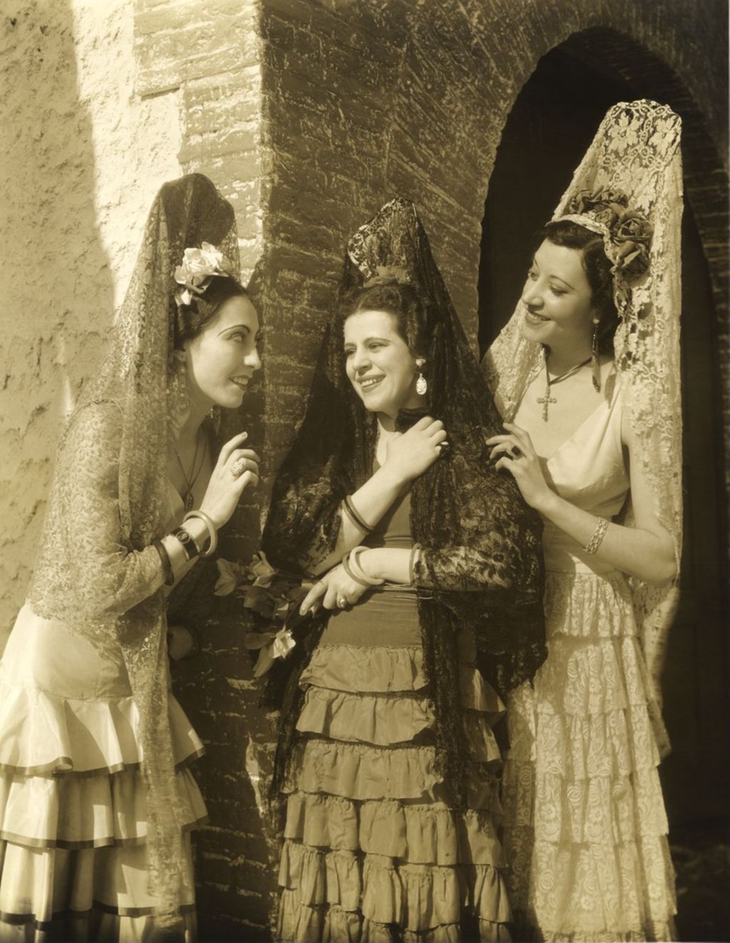 Three women in the Spanish Village at the World's Fair