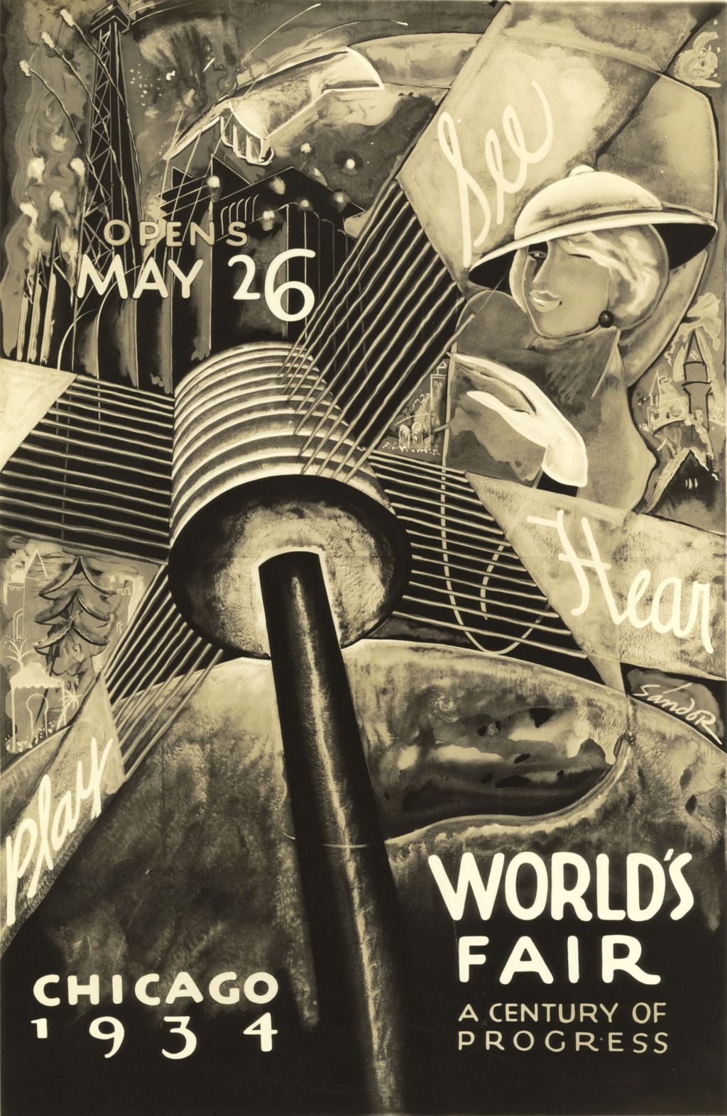 Miniature of Poster announcing the 1934 opening for A Century of Progress International Exposition.