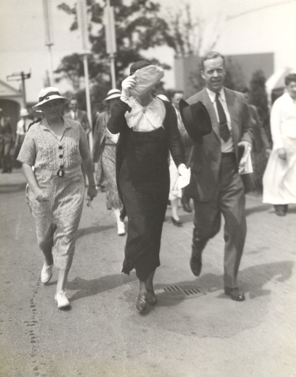 Miniature of First Lady Mrs. Eleanor Roosevelt, wife of U.S. President Franklin Delano Roosevelt, tours the Century of Progress International Exposition in July of 1934.
