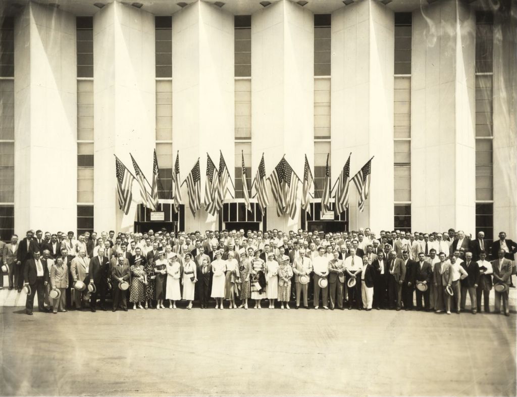 Employees of the Public Service Company of Northern Illinois assembled before the Administration building