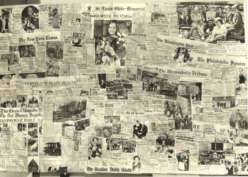 Miniature of Photo of collection of newspaper clippings demonstrating the extent of press coverage of A Century of Progress International Exposition.