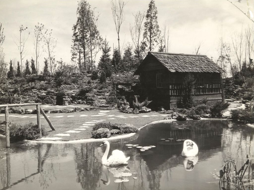 Miniature of The Old Mill and the International Friendship Garden at the Century of Progress Horticultural Exhibit.
