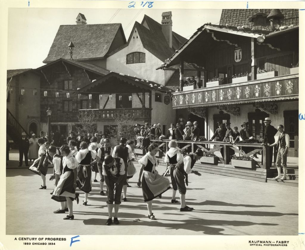Miniature of Dancers in costume at the Century of Progress Swiss Village.