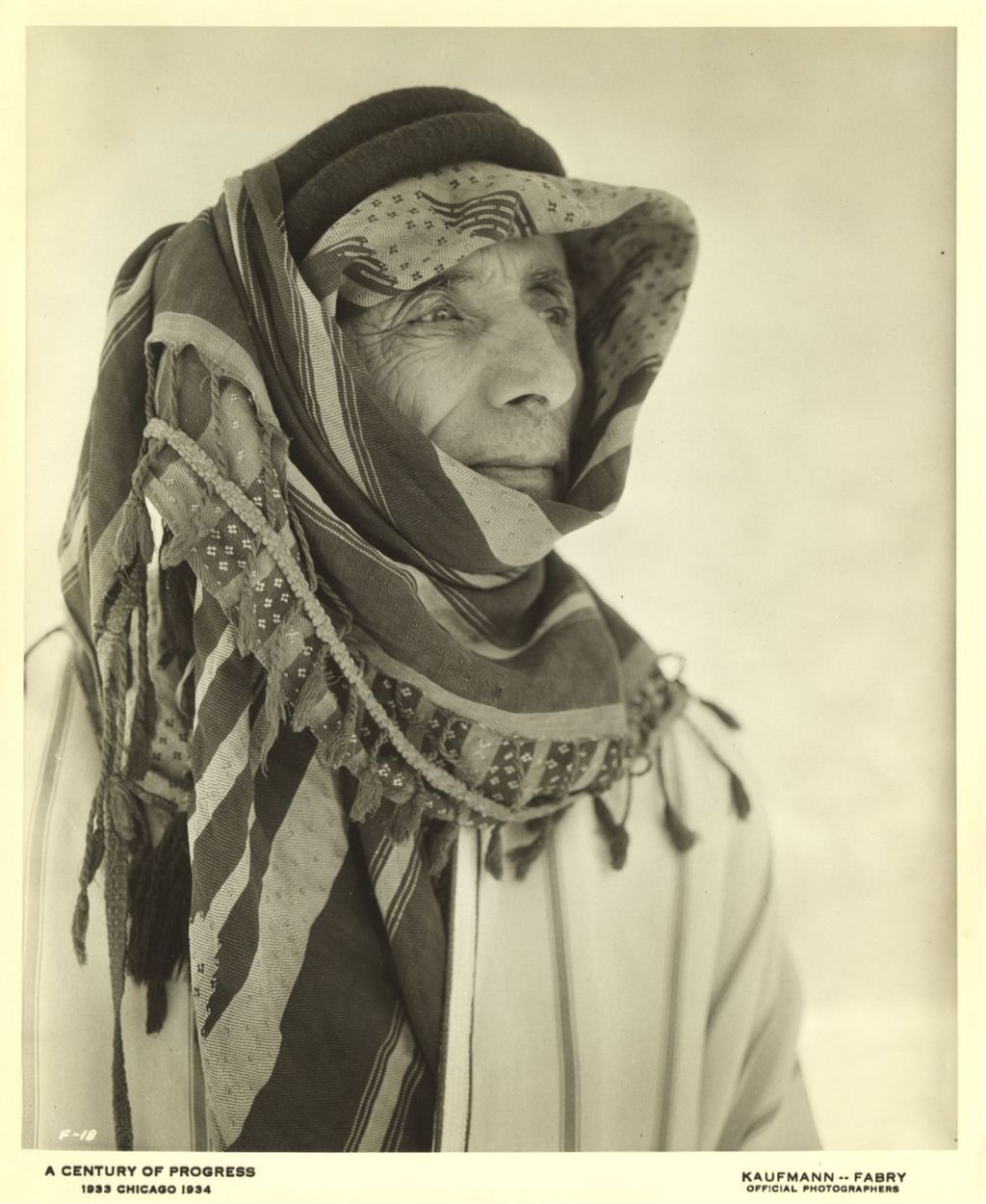 Man in Bedouin clothes at the Century of Progress Foreign Villages exhibit.