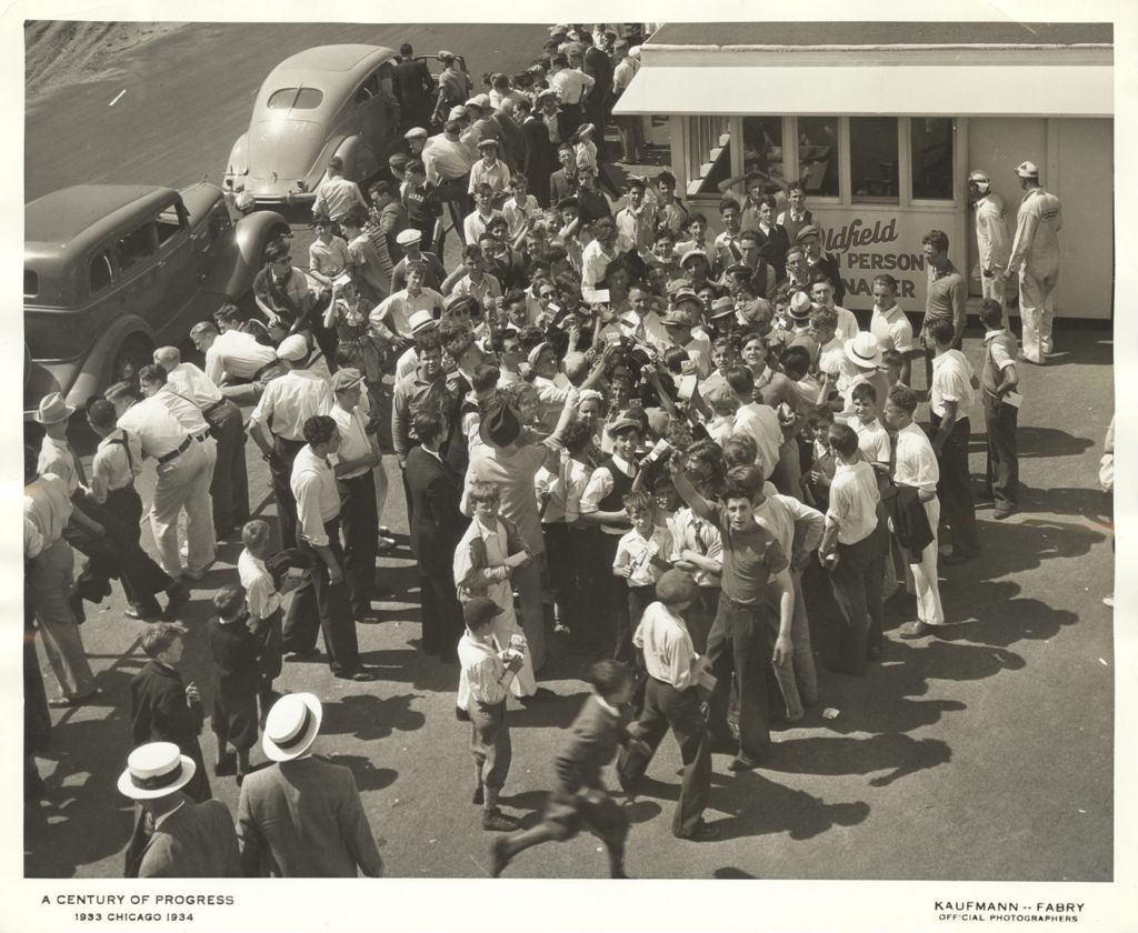 Miniature of School children swarmed around Barney Oldfield for autographs
