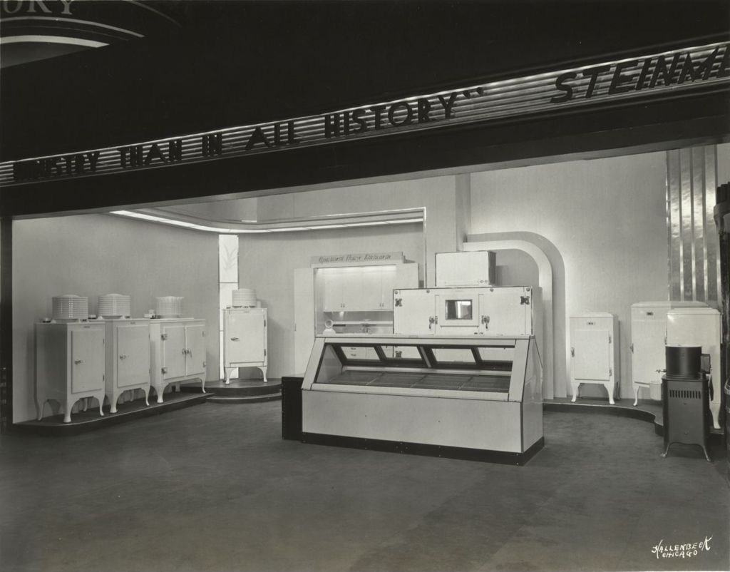 Exhibit of new models of G.E. refrigerators, water coolers, and the single unit kitchenette