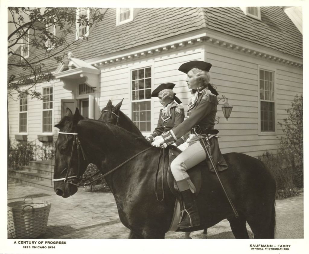 Miniature of Women in colonial American military costumes on horseback