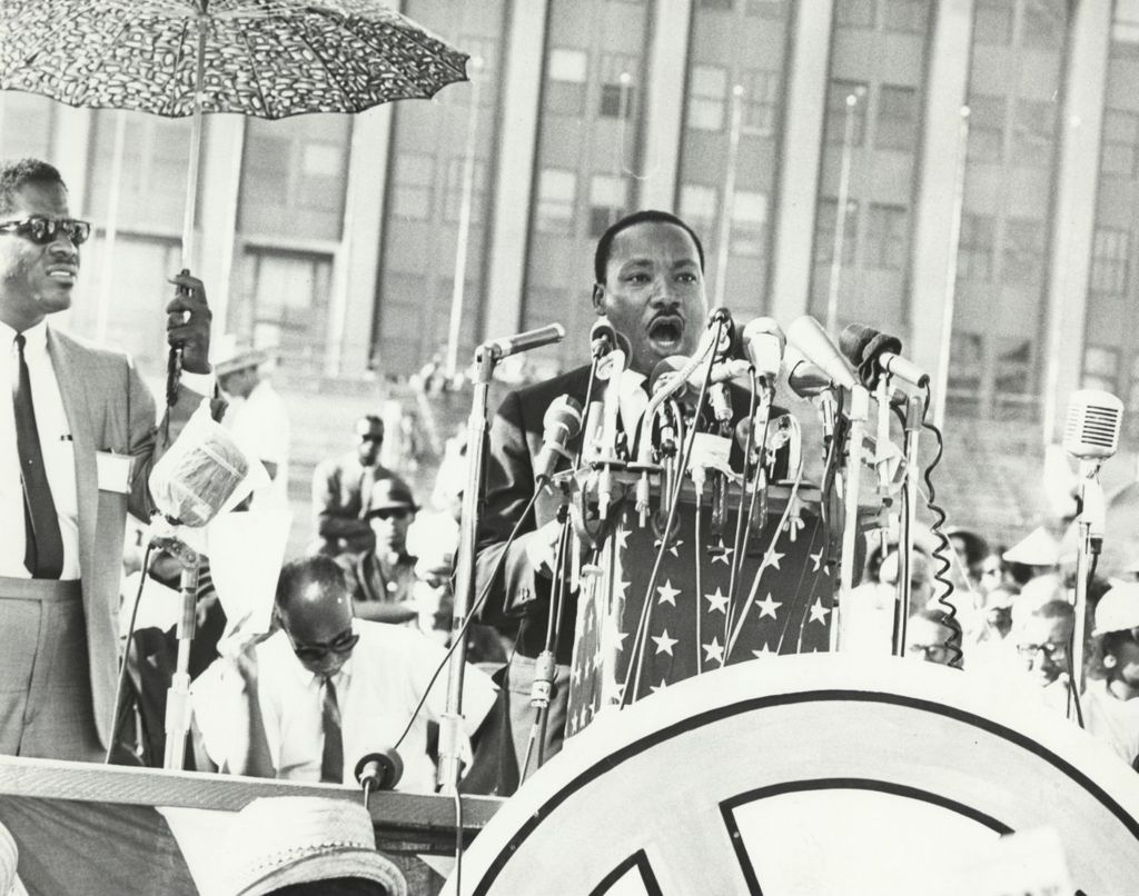 Miniature of Martin Luther King, Jr. speaking