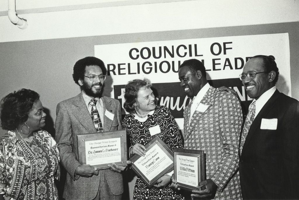 Miniature of Dr. James Buckner, Nancy Cone, and Willie Pittman receive awards