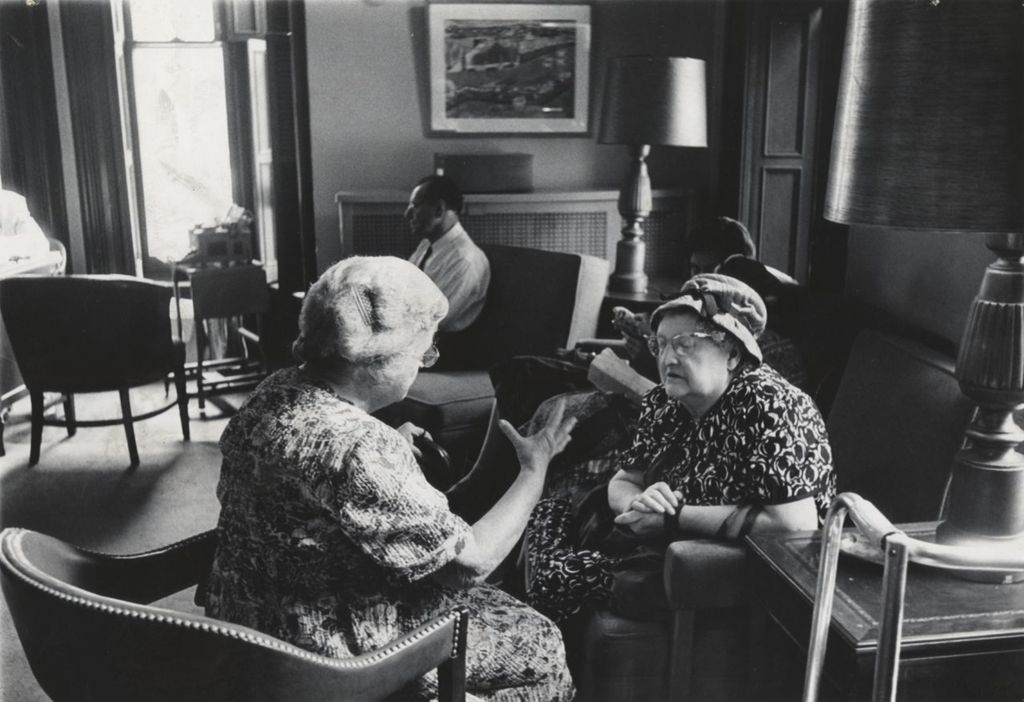 Miniature of Two women talking at a senior center affiliated