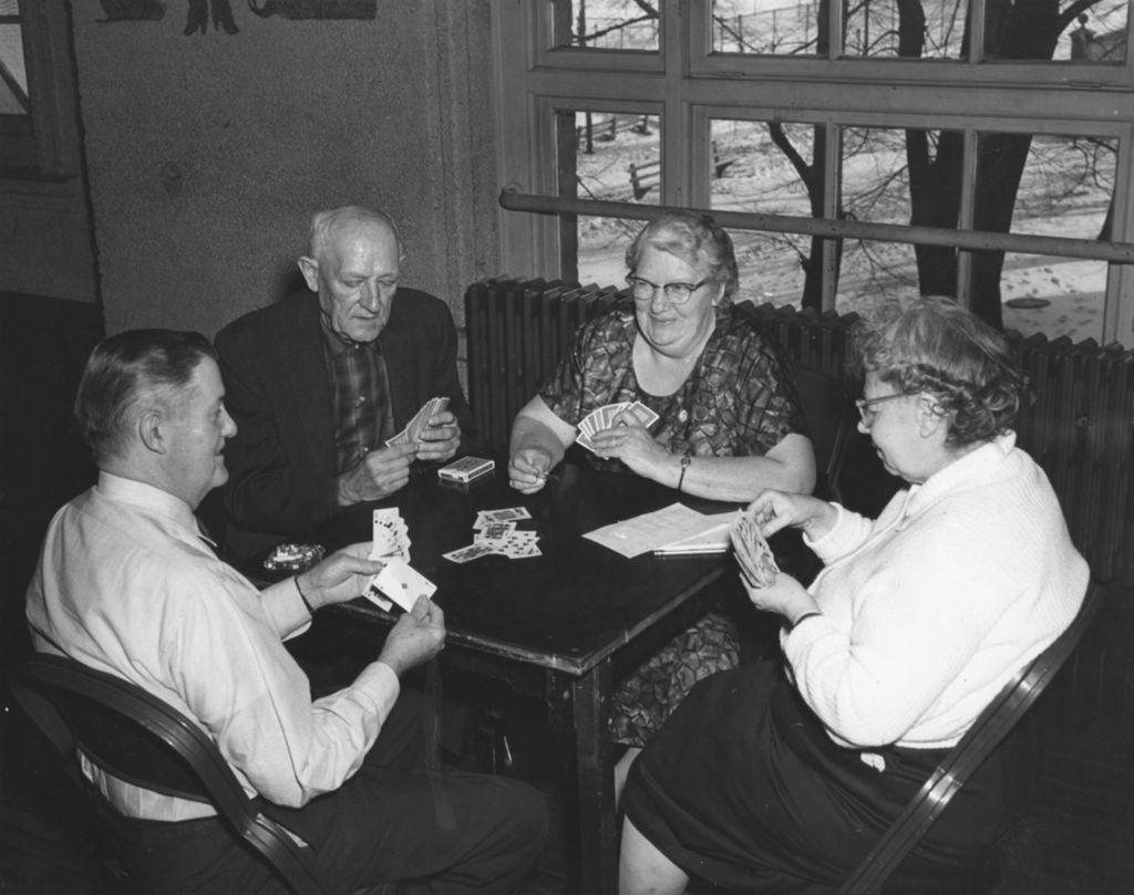 Trumball Park seniors playing cards at a senior center