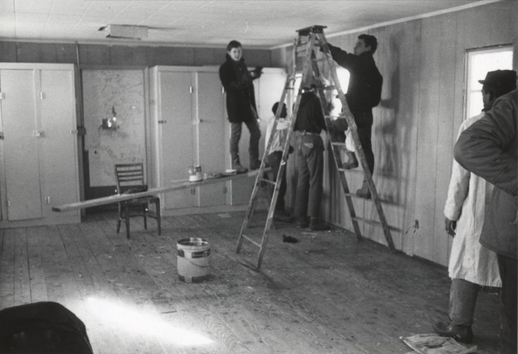 Construction work in a room at the Hull-House camp in Wisconsin