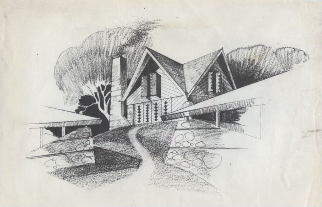 Drawing of a large building or proposed building at Hull-House camp in Wisconsin