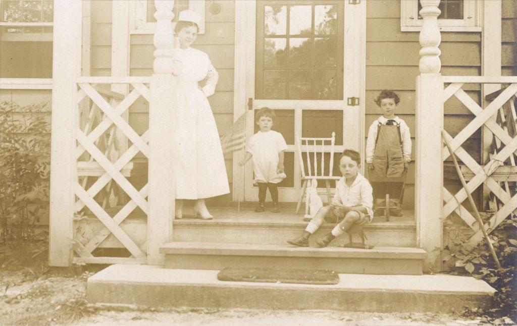 Miniature of Nurse and children on hospital porch