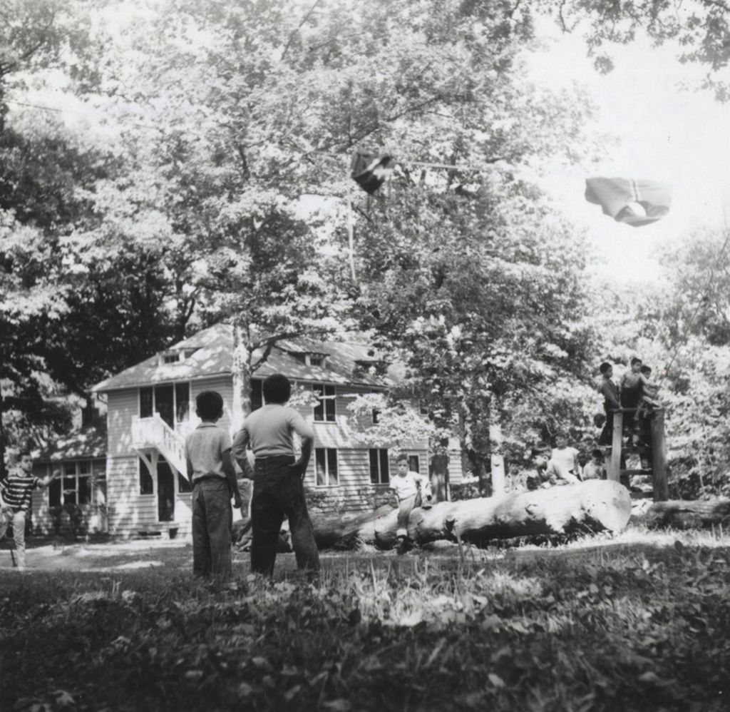 Boys outside Smith Cottage
