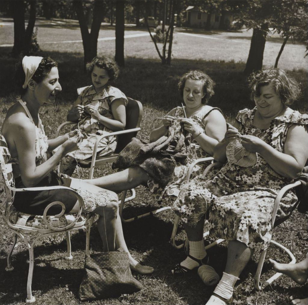 Miniature of Women knitting and crocheting