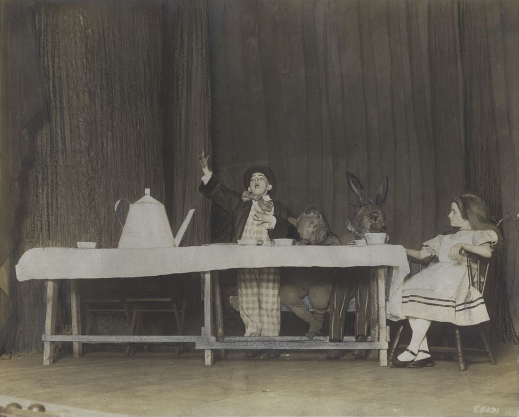 Miniature of Tea party scene from "Alice in Wonderland," performed by Hull-House Theatre