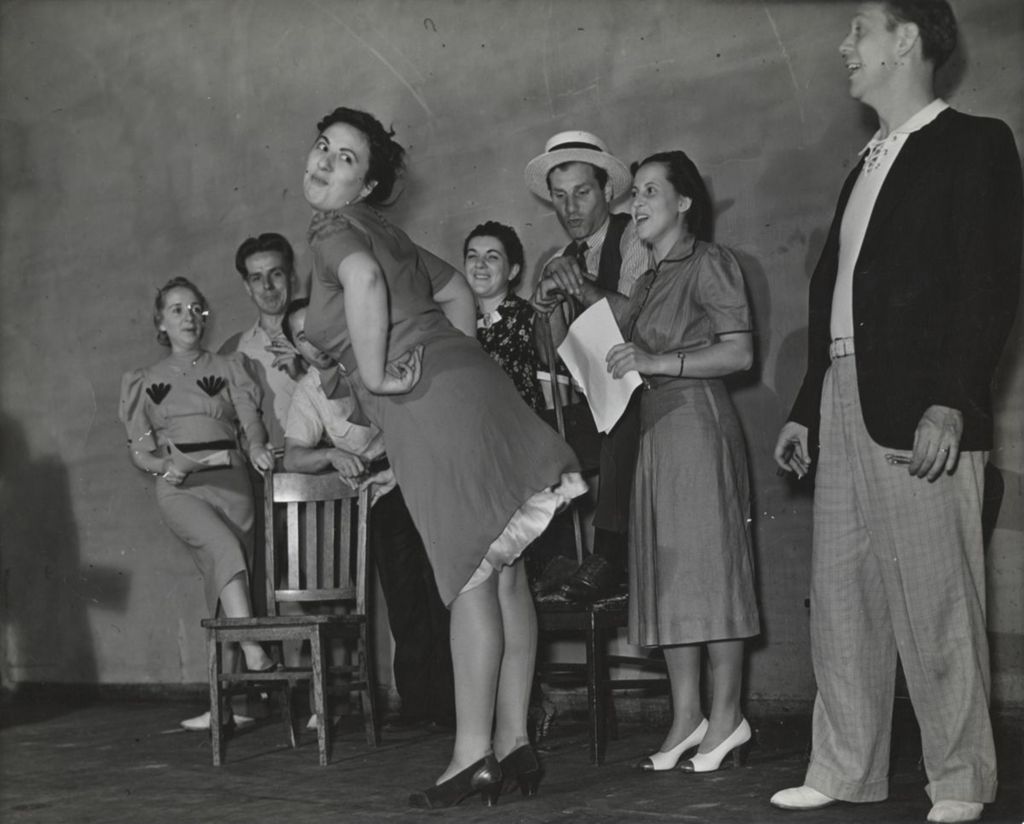 Members of the Hull-House Theatre Guild rehearsing the play "One Sunday Afternoon"