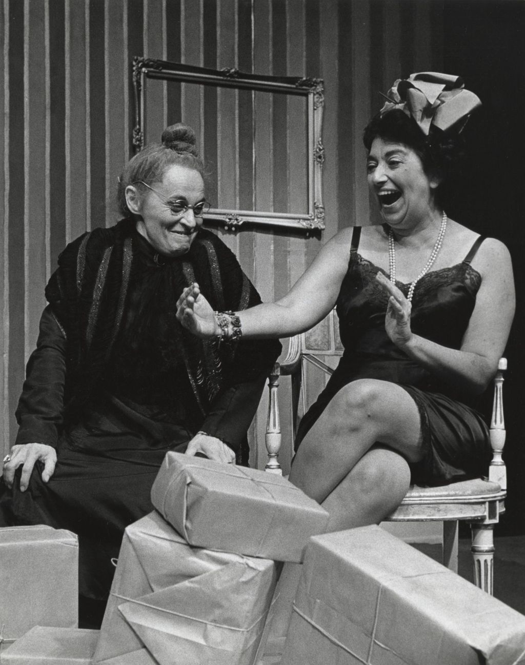Beatrice Fredman and Tedra Klein on stage in production of "The American Dream" at Hull-House Theater