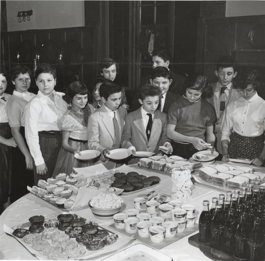 Miniature of Young teens at a food table during a Hull-House "cola party"