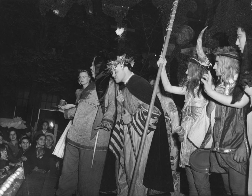 Costumed performers on stage at the 1940 Hull-House Fall Festival