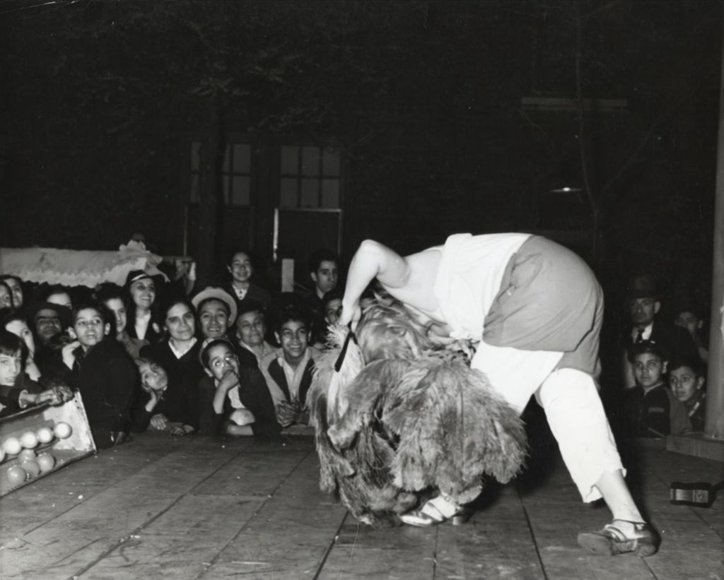 Fan dancer on stage at the 1940 Hull-House Fall Festival