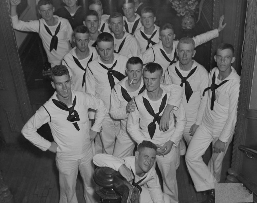 United States Navy sailors in Hull Mansion during an "Entertaining the Navy" event