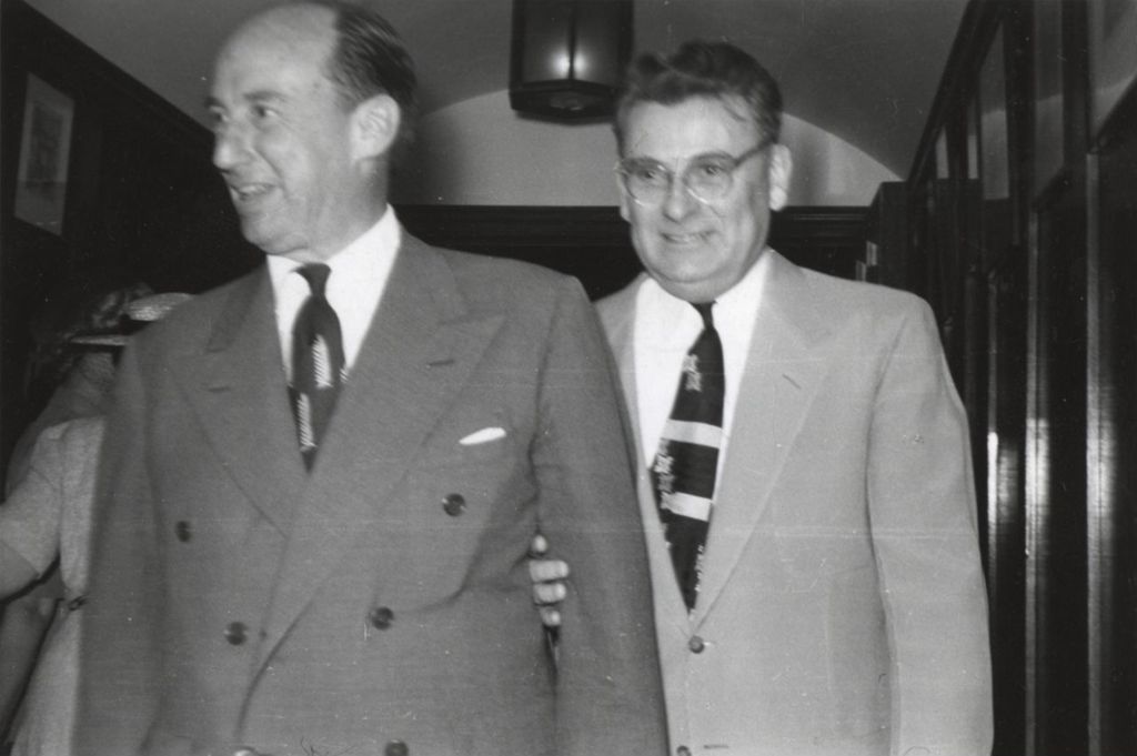 Illinois governor Adlai Stevenson II and Hull-House director Russell Ballard at Hull-House