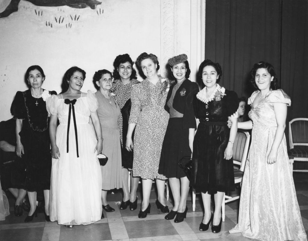 Eight women at the 1941 Lilac Ball at the Stevens Hotel
