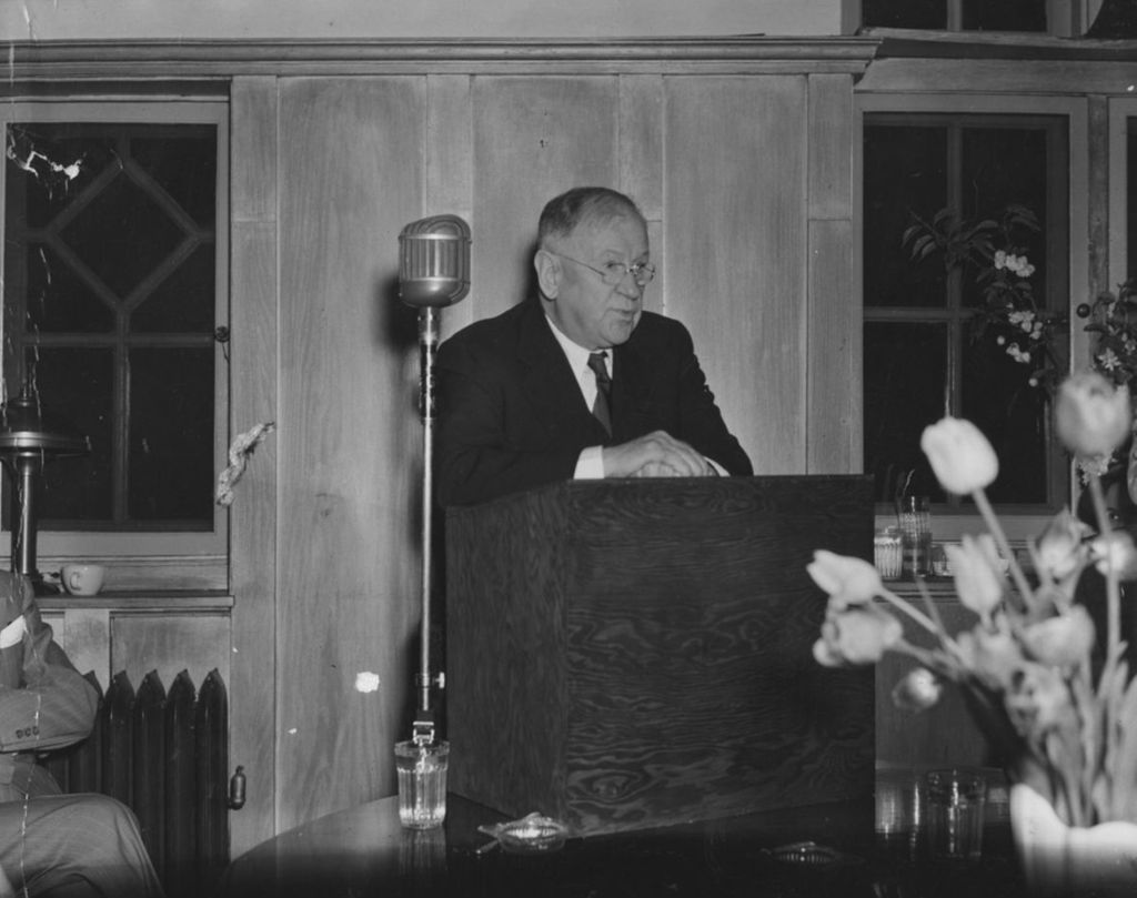 Miniature of Former US Secretary for the Interior Harold Ickes speaks at the 1949 Hull-House Associates Dinner