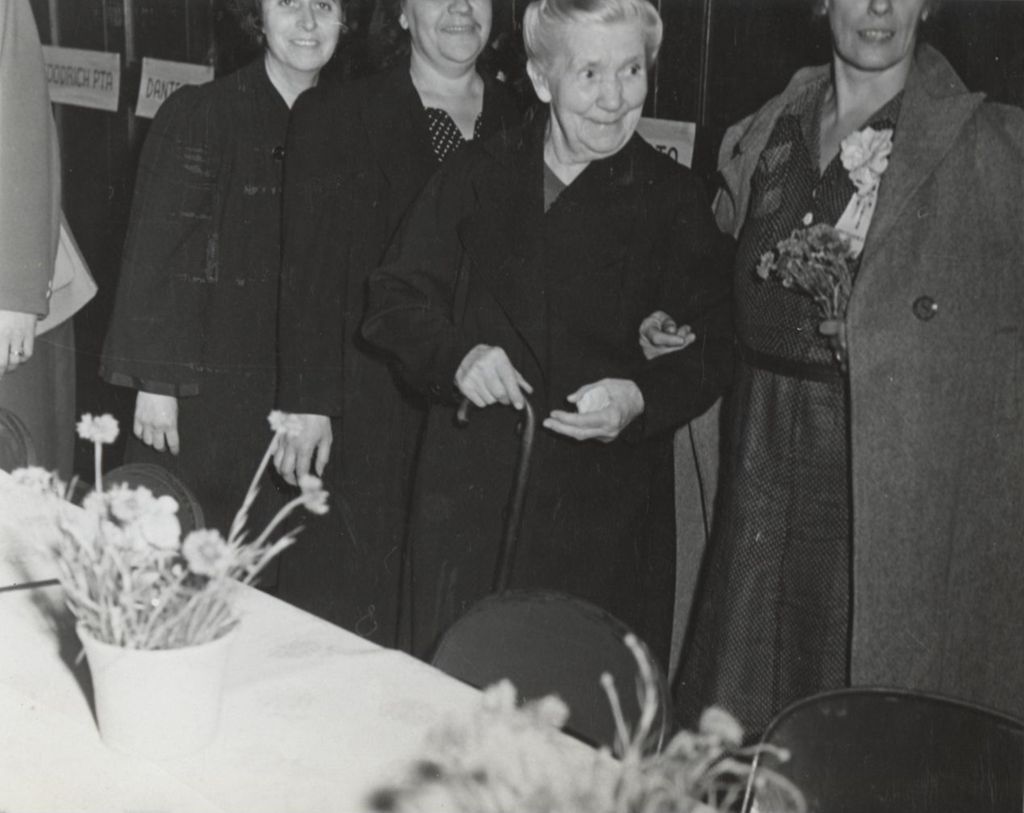Four women at the 1940 Hull-House Alumni Dinner, part of the 50th Anniversary celebration