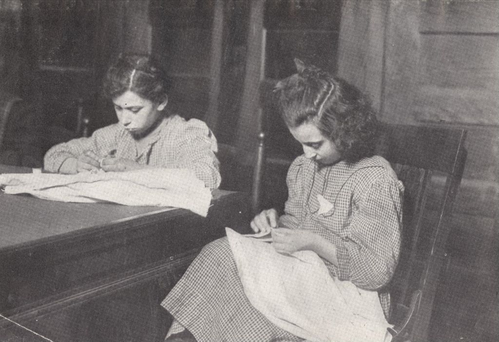 Two girls in the Hull-House sewing club