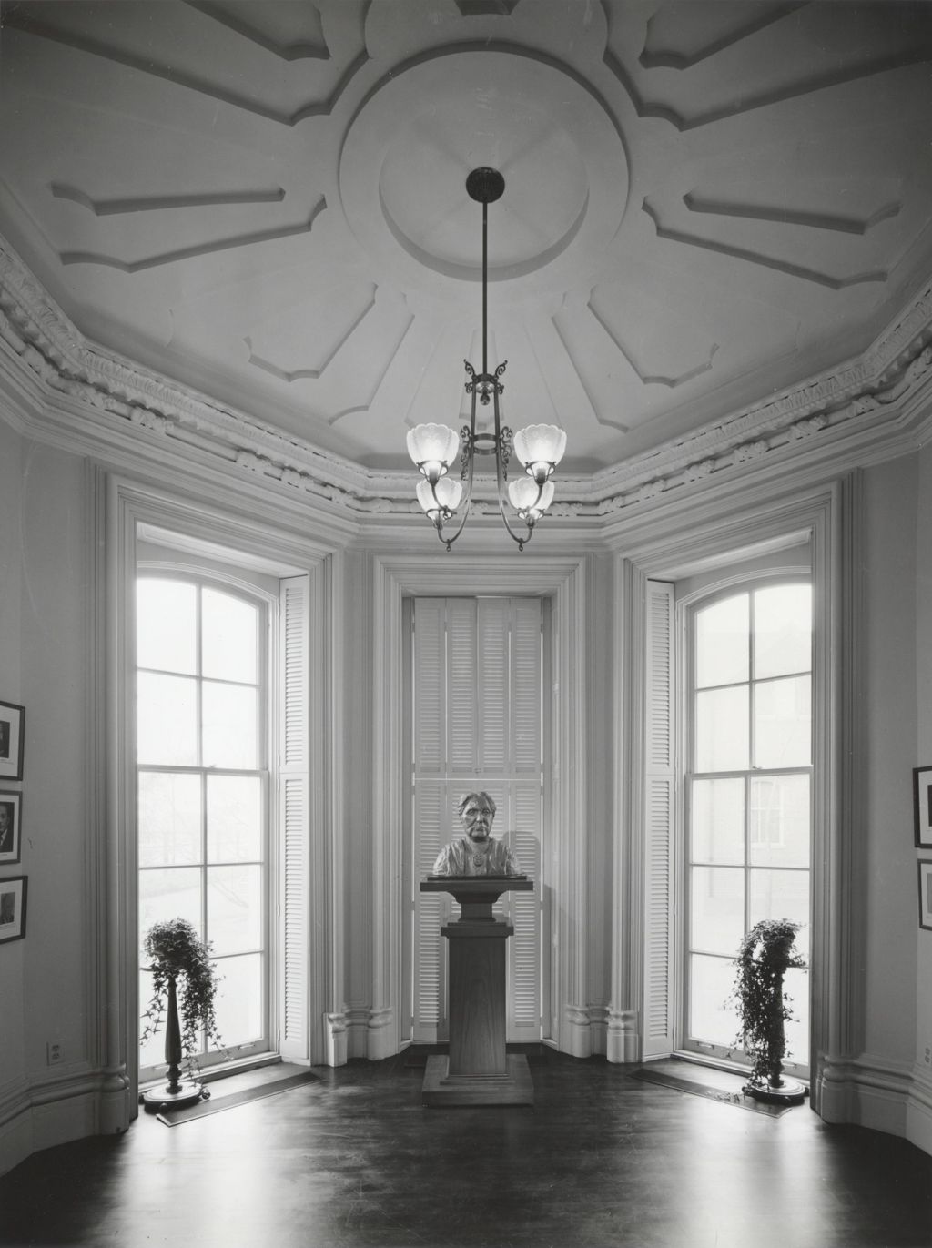 Restored Octagon Room of Hull Mansion with bust of Jane Addams, just prior to Jane Addams Hull-House Museum opening