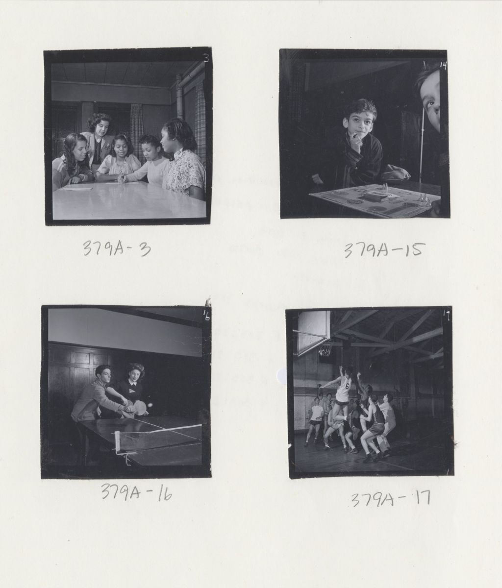 Four photos of young people engaging in recreational activities at Hull-House
