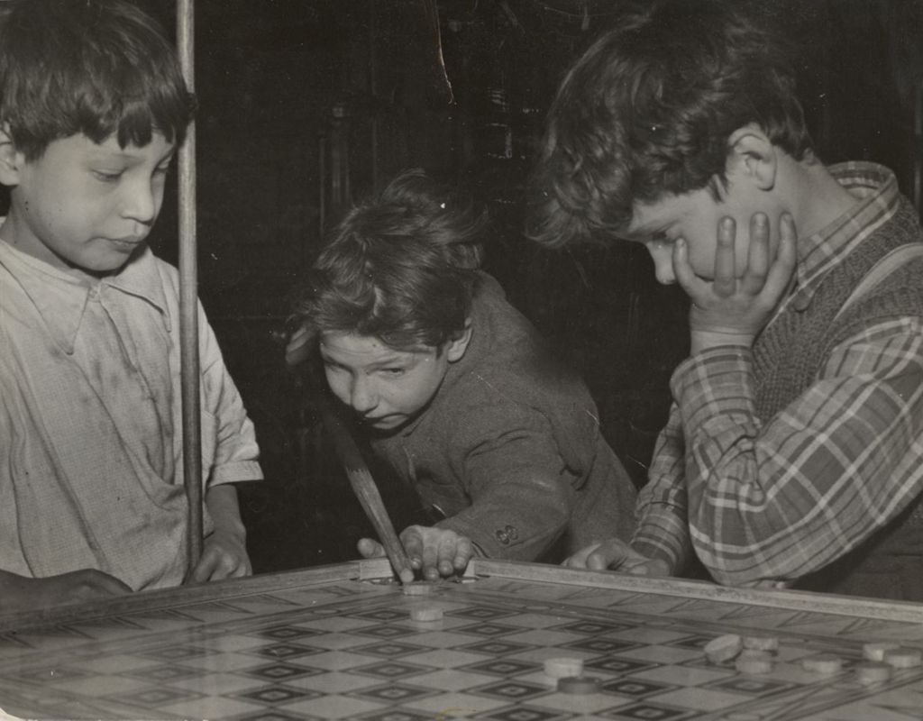 Miniature of Boys playing carrom in Hull-House game room