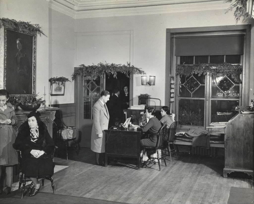 Hull-House reception area during the holidays