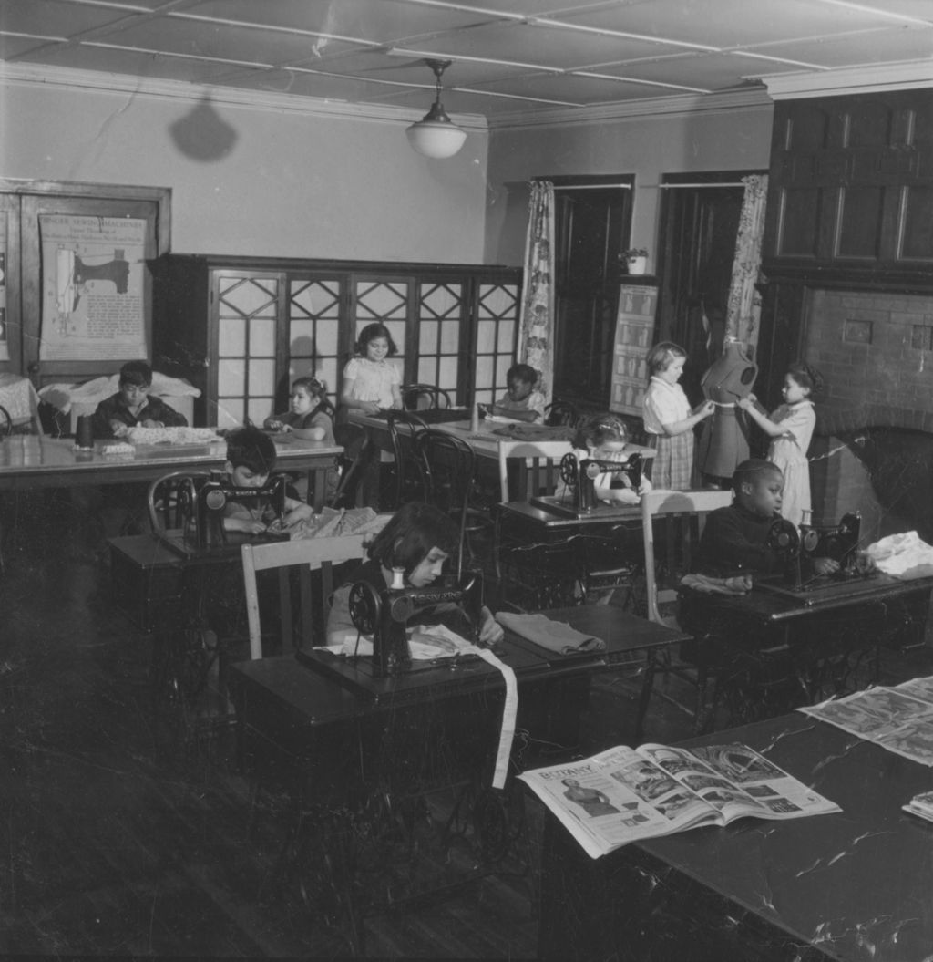 Young people in sewing class at Hull-House