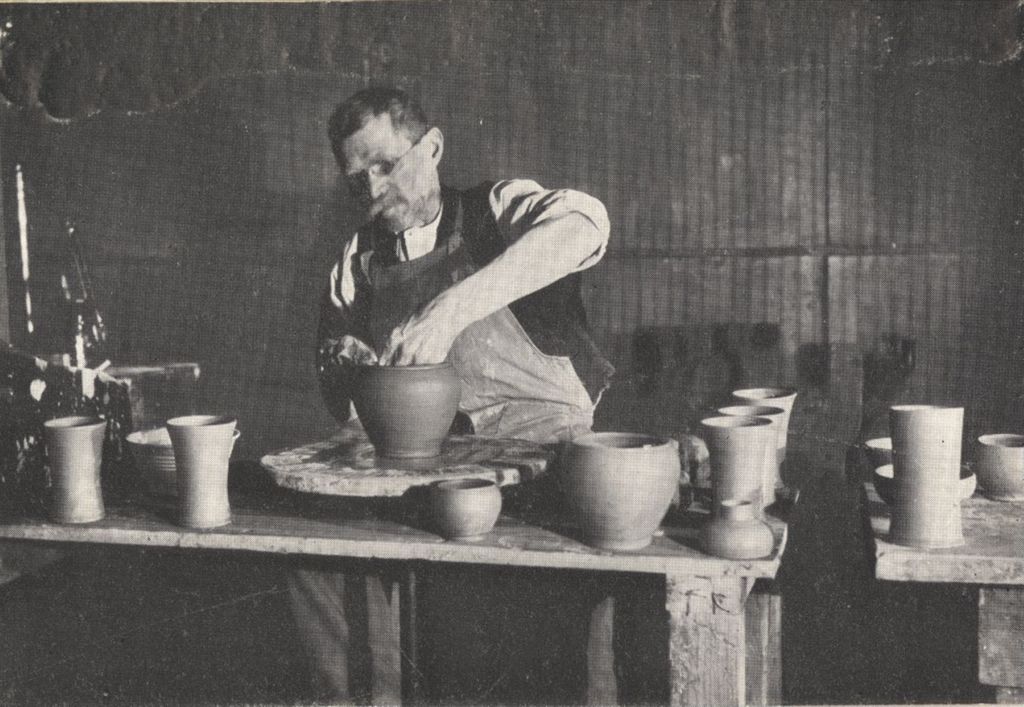 Miniature of Mr. Griffith at the potter's wheel at the Hull-House Labor Museum