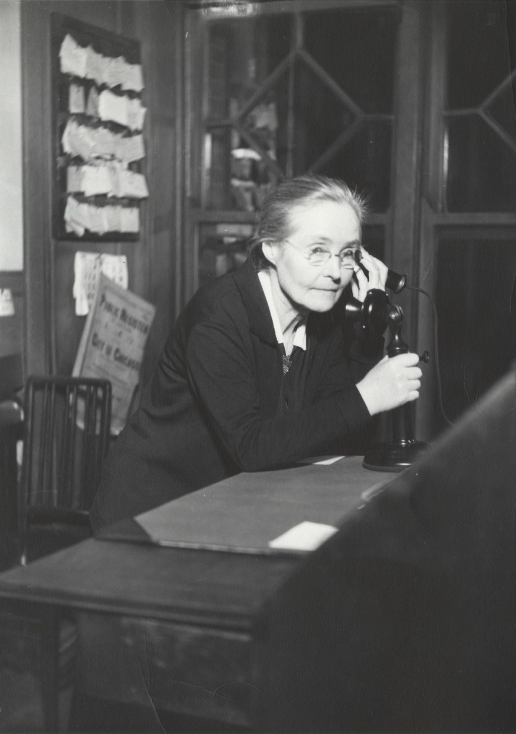 Miniature of Hull-House resident Mary Sullivan on the telephone