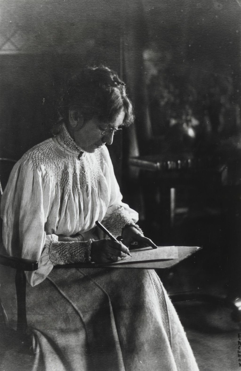 Miniature of Hull-House co-founder Ellen Gates Starr writing a letter